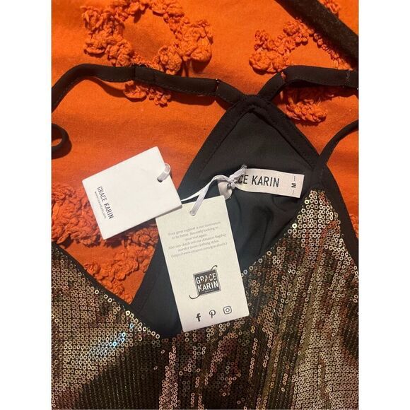 Grace Karin  Gold Glittery sequin clubbing strap size Medium BNWT - Picture 8 of 11